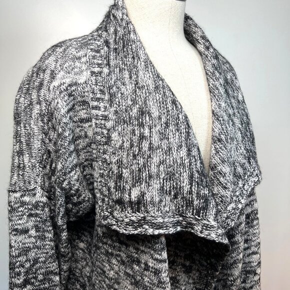 EILEEN FISHER Black Grey and White Marled Angora Open Front Cardigan Sweater M - Picture 5 of 6